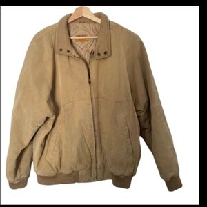 Duke Haband Tan Suede Bomber Chore Warm Jacket Relaxed Fit Ribbed Cuffs Sz XL